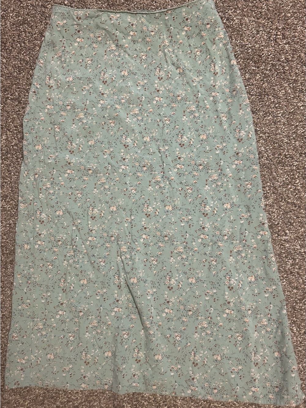 John Galt/Brandy Melville S Mint Green Floral Midi Skirt With Slit and Zipper